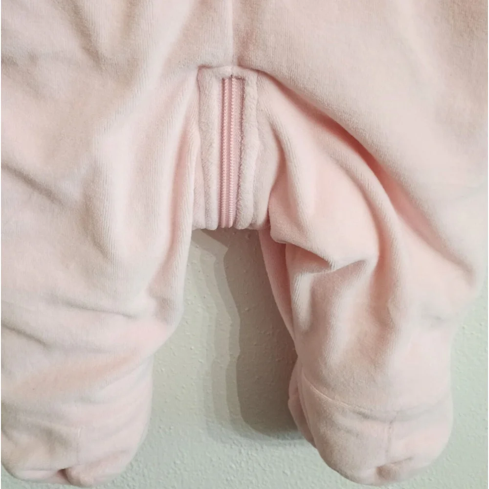 Vintage Carter's Pink Velour Plush Soft Snowsuit Girls 3-6 Mo Hooded Bunny
